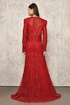 Shop_Ritika Mirchandani_Red Net, Crepe, Georgette Beads, Cut Work, Geometric Jacket Sharara Set _at_Aza_Fashions