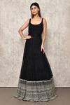 Buy_Ritika Mirchandani_Black Net, Crepe, Denim Sequins, Embroidery, Cut Chevron Anarkali With Belt _at_Aza_Fashions