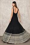 Shop_Ritika Mirchandani_Black Net, Crepe, Denim Sequins, Embroidery, Cut Chevron Anarkali With Belt _at_Aza_Fashions