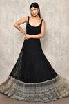 Buy_Ritika Mirchandani_Black Net, Crepe, Denim Sequins, Embroidery, Cut Chevron Anarkali With Belt _Online_at_Aza_Fashions