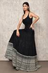 Ritika Mirchandani_Black Net, Crepe, Denim Sequins, Embroidery, Cut Chevron Anarkali With Belt _at_Aza_Fashions