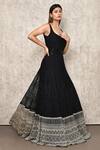 Ritika Mirchandani_Black Net, Crepe, Denim Sequins, Embroidery, Cut Chevron Anarkali With Belt _Online_at_Aza_Fashions