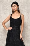 Shop_Ritika Mirchandani_Black Net, Crepe, Denim Sequins, Embroidery, Cut Chevron Anarkali With Belt _Online_at_Aza_Fashions