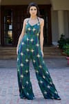 Buy_Amrood_Green Modal Satin Printed Chevron Halter Neck Jumpsuit _at_Aza_Fashions