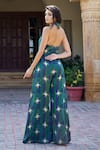 Shop_Amrood_Green Modal Satin Printed Chevron Halter Neck Jumpsuit _at_Aza_Fashions