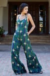 Buy_Amrood_Green Modal Satin Printed Chevron Halter Neck Jumpsuit _Online_at_Aza_Fashions