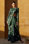 Buy_Amrood_Green Modal Satin Printed Chevron Round Pre-draped Saree With Blouse_at_Aza_Fashions