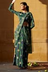 Shop_Amrood_Green Modal Satin Printed Chevron Round Pre-draped Saree With Blouse_at_Aza_Fashions