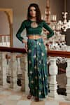 Buy_Amrood_Green Modal Satin Printed Chevron Neckline Embroidered Top And Draped Skirt Set _at_Aza_Fashions