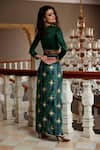 Shop_Amrood_Green Modal Satin Printed Chevron Neckline Embroidered Top And Draped Skirt Set _at_Aza_Fashions