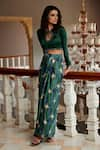 Buy_Amrood_Green Modal Satin Printed Chevron Neckline Embroidered Top And Draped Skirt Set _Online_at_Aza_Fashions