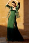 Buy_Amrood_Green Modal Satin Printed Chevron Jacket Notched Solid Dress With _at_Aza_Fashions