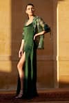 Shop_Amrood_Green Modal Satin Printed Chevron Jacket Notched Solid Dress With _at_Aza_Fashions