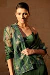 Amrood_Green Modal Satin Printed Chevron Jacket Notched Solid Dress With _Online_at_Aza_Fashions