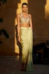 Buy_Amrood_Green Modal Satin Printed Chevron Halter Neck Top And Draped Skirt Set _at_Aza_Fashions