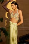 Buy_Amrood_Green Modal Satin Printed Chevron Halter Neck Top And Draped Skirt Set _Online_at_Aza_Fashions