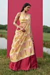 Buy_Amrood_Yellow Taffeta Printed Geometric Halter Neck Blouse Lehenga Set _at_Aza_Fashions