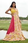 Buy_Amrood_Yellow Taffeta Printed Abstract Halter Neck Lehenga Set _at_Aza_Fashions