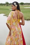 Shop_Amrood_Yellow Taffeta Printed Abstract Halter Neck Lehenga Set _at_Aza_Fashions