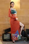 Shop_Amrood_Orange Modal Satin Printed And Embroidered Pencil Skirt Top Set _at_Aza_Fashions