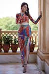 Buy_Amrood_Orange Modal Satin Printed And Embroidered Mixed Top & Skirt Set _at_Aza_Fashions