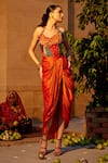 Buy_Amrood_Orange Modal Satin Printed And Embroidered Mixed Top & Draped Skirt Set _at_Aza_Fashions