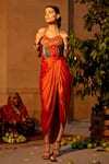 Buy_Amrood_Orange Modal Satin Printed And Embroidered Mixed Top & Draped Skirt Set _Online_at_Aza_Fashions