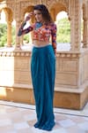 Buy_Amrood_Blue Modal Satin Printed And Embroidered Mixed Draped Skirt & Top Set _at_Aza_Fashions