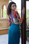 Shop_Amrood_Blue Modal Satin Printed And Embroidered Mixed Draped Skirt & Top Set _at_Aza_Fashions