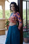 Shop_Amrood_Blue Modal Satin Printed And Embroidered Mixed Draped Skirt & Top Set _Online_at_Aza_Fashions