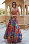 Buy_Amrood_Orange Modal Satin Printed And Embroidered Mixed Halter Lehenga & Blouse Set _at_Aza_Fashions