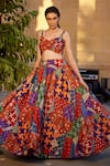 Buy_Amrood_Orange Modal Satin Printed And Embroidered Flared Lehenga & Blouse Set _Online_at_Aza_Fashions