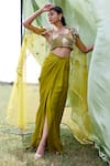 Buy_Amrood_Yellow Taffeta Embellished Sequin Square Pearl Cape Draped Skirt Set_at_Aza_Fashions