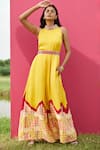 Buy_Amrood_Yellow Taffeta Print Triangle Maze Halter Neck Jumpsuit _at_Aza_Fashions