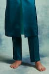 Buy_Vedika Soni_Blue Satin Embroidery Floral Placed Sherwani Pant Set _Online_at_Aza_Fashions