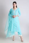 Buy_Tashee_Sky Blue Kurta And Pant Cotton Embroidered Thread Notched Floral Placement Set _at_Aza_Fashions