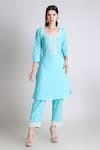 Tashee_Sky Blue Kurta And Pant Cotton Embroidered Thread Round Floral Bodice Set _Online_at_Aza_Fashions