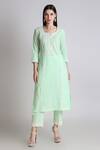 Buy_Tashee_Green Cotton Sequins, Cut Work, Lace Split Thread Embroidered Kurta With Pant _at_Aza_Fashions