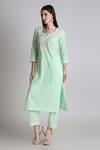 Buy_Tashee_Green Cotton Sequins, Cut Work, Lace Split Thread Embroidered Kurta With Pant _Online_at_Aza_Fashions