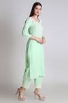 Shop_Tashee_Green Cotton Sequins, Cut Work, Lace Split Thread Embroidered Kurta With Pant _Online_at_Aza_Fashions