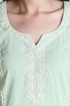Tashee_Green Cotton Sequins, Cut Work, Lace Split Thread Embroidered Kurta With Pant _at_Aza_Fashions