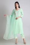 Buy_Tashee_Green Cotton, Organza Sequins, Cut Work, Embroidery Split Thread Kurta Pant Set _at_Aza_Fashions