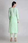 Shop_Tashee_Green Cotton, Organza Sequins, Cut Work, Embroidery Split Thread Kurta Pant Set _at_Aza_Fashions