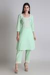 Buy_Tashee_Green Cotton Embroidery Round Neck Placed Floral Kurta With Pant _at_Aza_Fashions