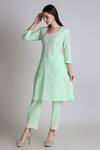 Buy_Tashee_Green Cotton Embroidery Round Neck Placed Floral Kurta With Pant _Online_at_Aza_Fashions