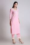 Buy_Tashee_Pink Cotton Sequins, Cut Work, Blossom Embroidered Placement Kurta With Pant _Online_at_Aza_Fashions