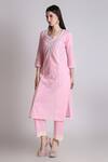 Shop_Tashee_Pink Cotton Sequins, Cut Work, Blossom Embroidered Placement Kurta With Pant _Online_at_Aza_Fashions
