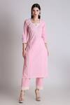 Buy_Tashee_Pink Cotton, Organza Sequins, Cut Work, Blossom Placement Kurta Pant Set _Online_at_Aza_Fashions