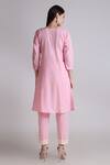 Shop_Tashee_Pink Cotton Pearls, Lace Scoop Neck Bloom Embroidered Kurta With Pant _at_Aza_Fashions