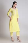 Shop_Tashee_Yellow Cotton Pearls, Lace Scoop Neck Flora Embroidered Kurta With Pant _Online_at_Aza_Fashions